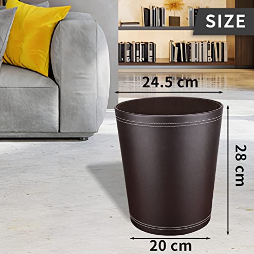 Image of GORESE Pu Leather Trash Can for Bedroom, 2.6 Gallon Wastebasket for Office, Small Bathroom Garbage Cans for Home Decorative, Round Waste Basket Bin for Dorm Kitchen Brown