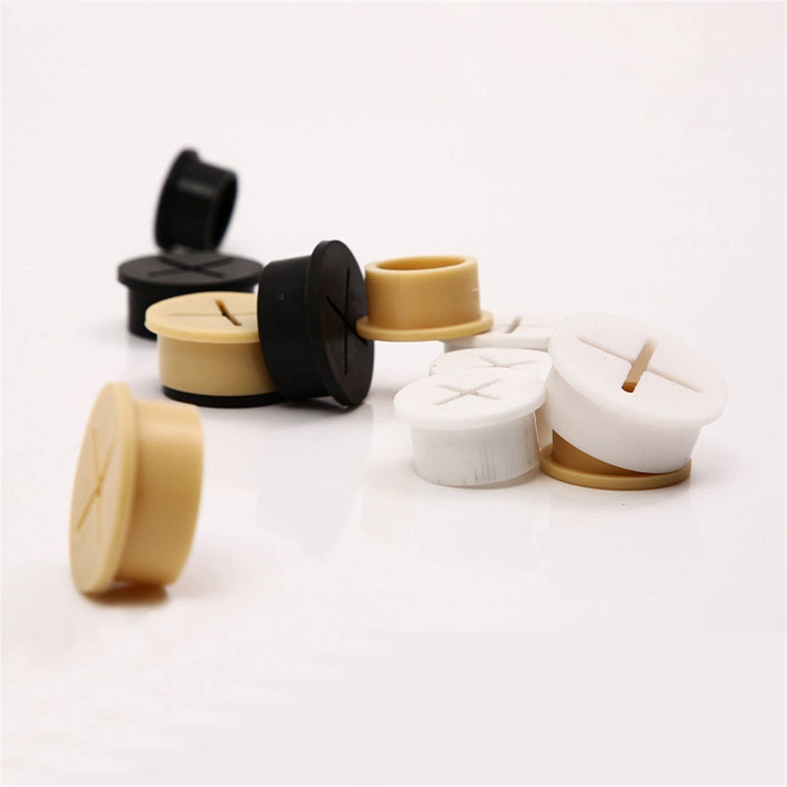 Przelotka na biurko, 20 szt. Elastyczny silikonowy kabel przelotki gumowe do stołu pokrywa otworu na biurko konsola TV i w meblach(Beige,25 mm)