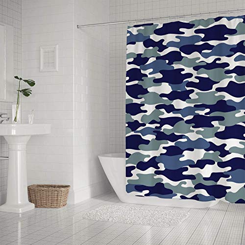 Rideau de douche lavable en machine polyester bleu militaire 168x183 cm - 3