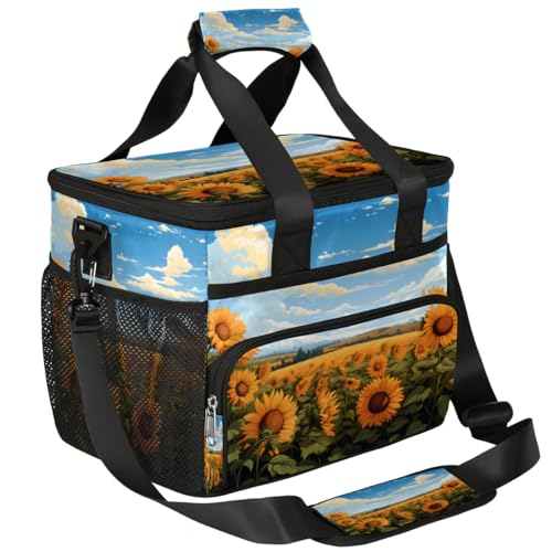 Field with Cloud Insulated Picnic Backpack Lunch Box for Women Men Picnic Basket Tote Lunch Bag Picnic Bag Portable Lunch Bags for Picnic, Beach, Work, Trip,Office, Camp Summer Sunflower