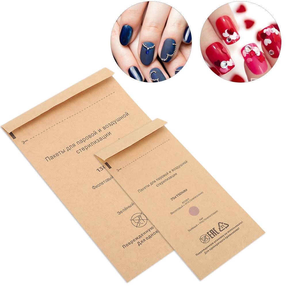 Sterilisationsbeutel für Maniküre und Nagelkunstwerkzeug - 100 Stück Einwegbeutel (130 x 200mm) - Gel-Nagelbeutel Reinigungstasche Ausrüstung