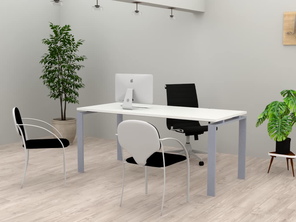 Mesa de Oficina con Estructura de Marco Abierto Gris Plata, para teletrabajo, despachos, Sala de Estudios y Ordenadores. con Gran amplitud para Dar más Comodidad. (Blanco, 160x80)