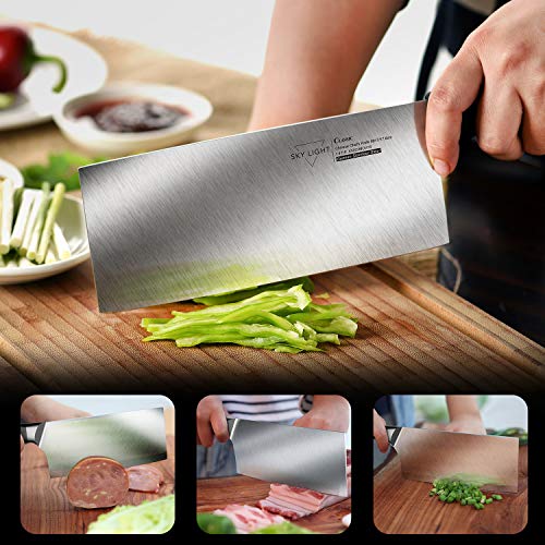 SKY LIGHT Cleaver Knife, 7 Inch Butchers Knife German High Carbon Stainless Steel Kitchen Meat Chopper Razor Shape Chef’s Knives with Ergonomic Handle
