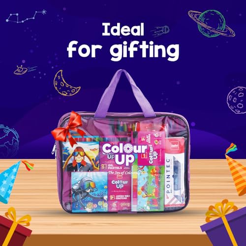 Image of Cello ColourUp Space Travel Kit | Includes 12 Clay Strips, Wax Crayons, Oil Pastels, Coloured Pens, Glitter Pens, Markers, Highlighter, Mini Sketch Pens & DIY Kit | Perfect for Kids' Birthday Gift