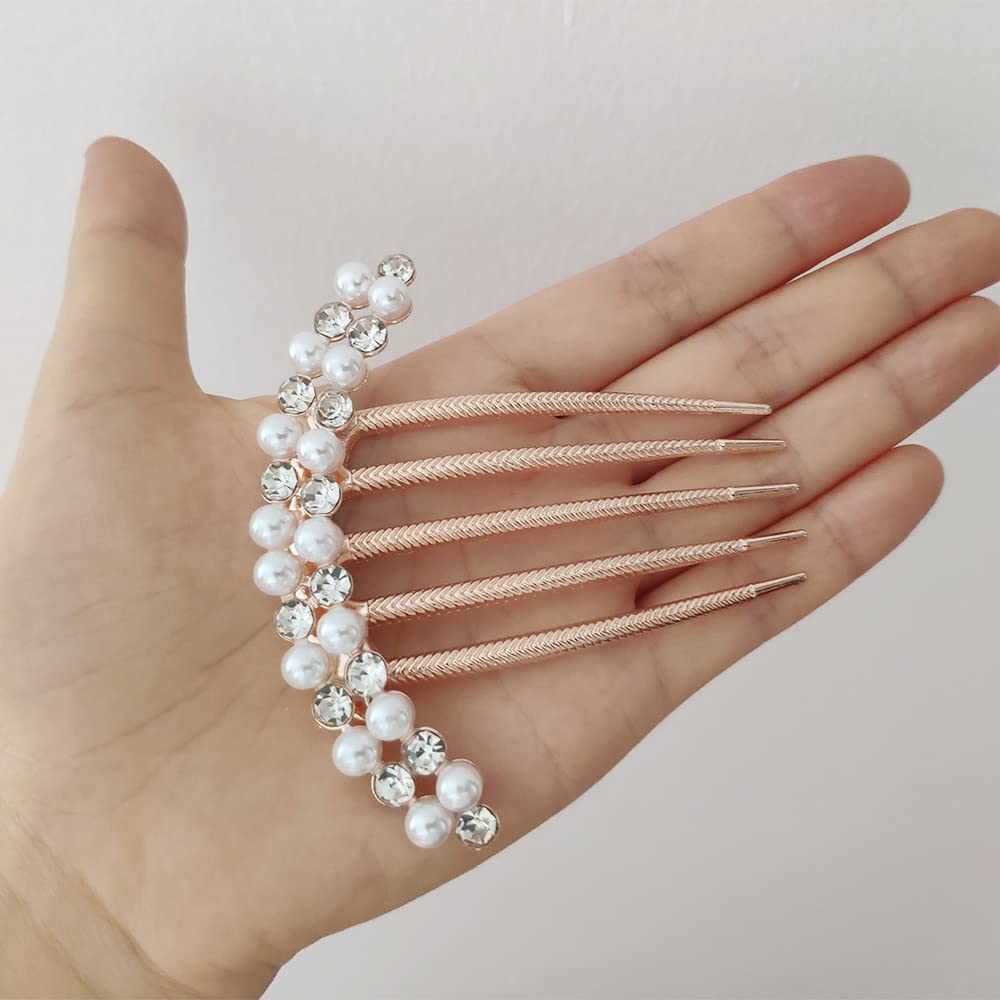 2 Pcs Pearl Hair Side Combs Clip Crystal Rhinestone Hair Combs for Women Decorative Combs Hairpins Hair Accessories for Wedding Party Daily