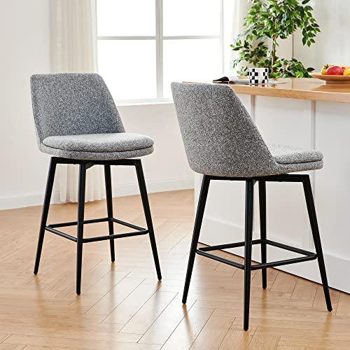 Image of CHITA Swivel Bar Stools, 27.2 inch Counter Height Bar Stools Set of 2, FSC Certified Upholstered Modern Counter Stools, Metal Legs, Fabric, Grey (Multi-Colored)