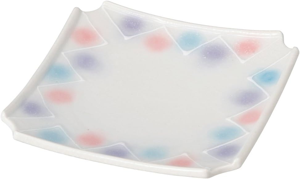 Yamashita Kogei 14055000 Medium Plate, White, 7.3 x 7.3 x 1.3 inches (18.5 x 18.5 x 3.2 cm), Light Snow Tri-Color Fukiyoku Square Appetizer Plate