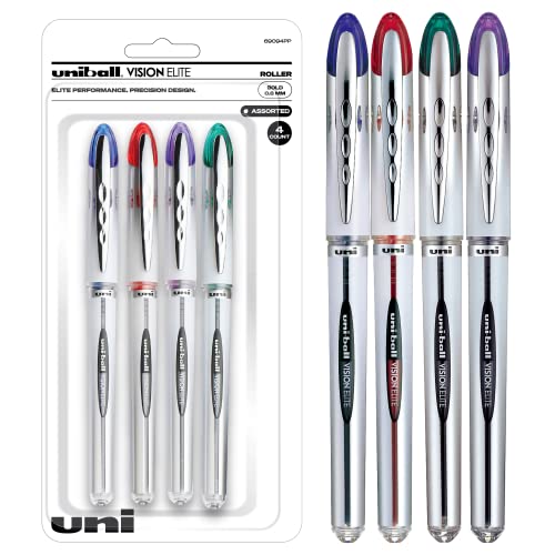 Uniball Vision Elite Rollerball Pens, Assorted Pens Pack of 4, Bold