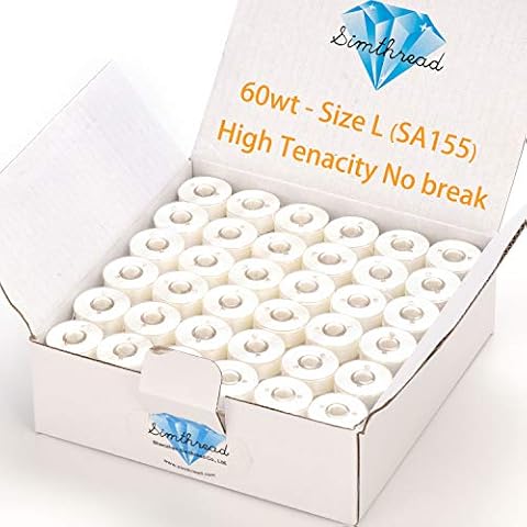 Simthread 144 Prewound Bobbin Thread Size L 60WT (SA155) for Husqvarna Viking pfaff Creative Vision Embroidery Machines Plastic Side - White Cover
