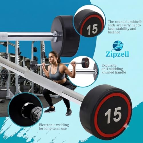 Image of Sports Fixed Weight Barbell, 15 kg, 30 mm Diameter, Rubber Coated Steel, Black