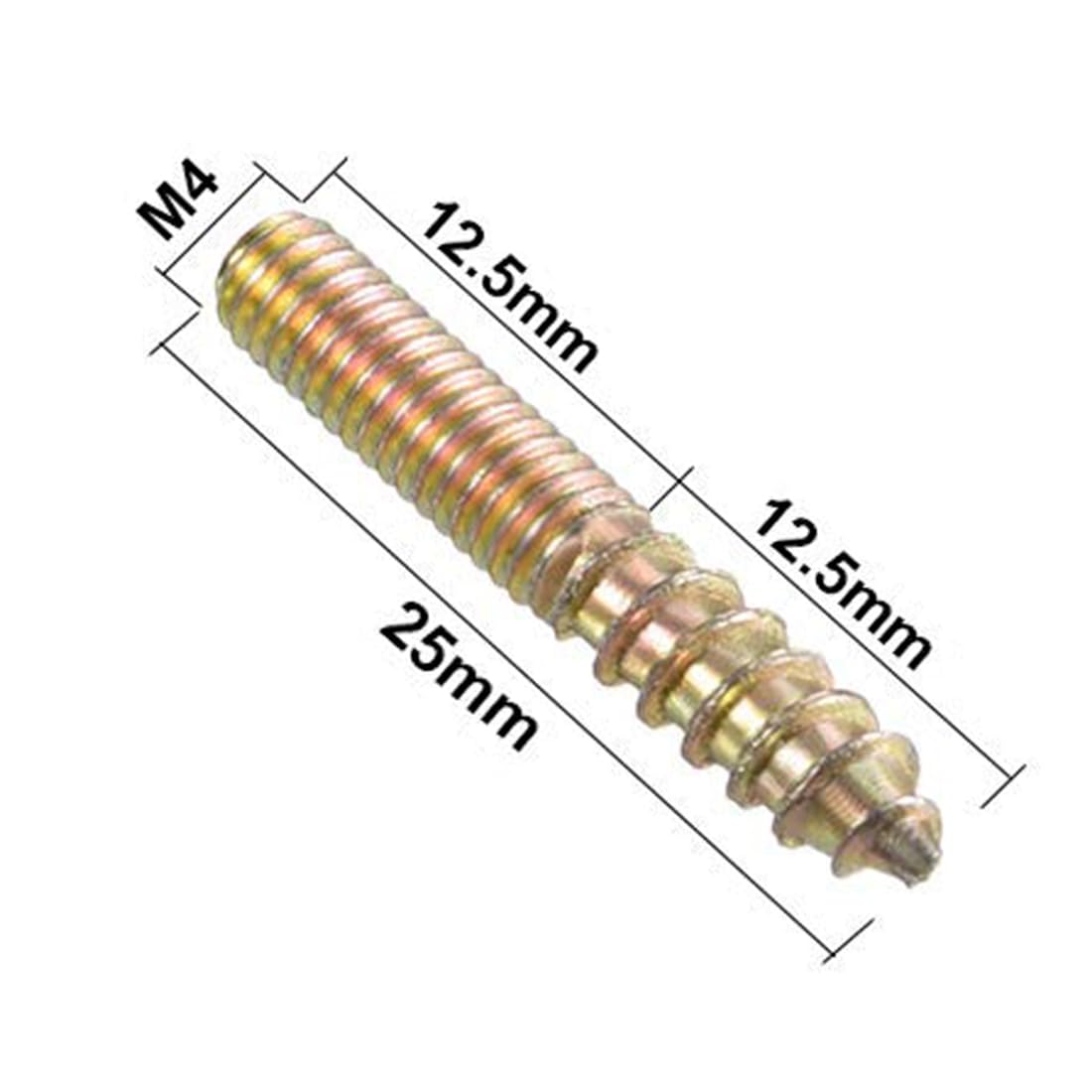 TOP-VIGOR 50Pcs Hanger Bolts, M4x25mm Double Headed Bolts Self Tapping Screw, Double Ended Dowel Screws, Screw Dowels Hanger - Image 2
