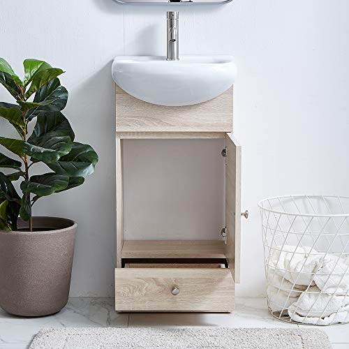 Wenore Home 18 inch Bathroom Vanity, Small Bath Vanity with Sink Single Bathroom Vanity Cabinet with Ceramic Sink,Modern Bathroom Vanity and Sink Combo,1 Door 1 Drawer,Gray Wood Grain