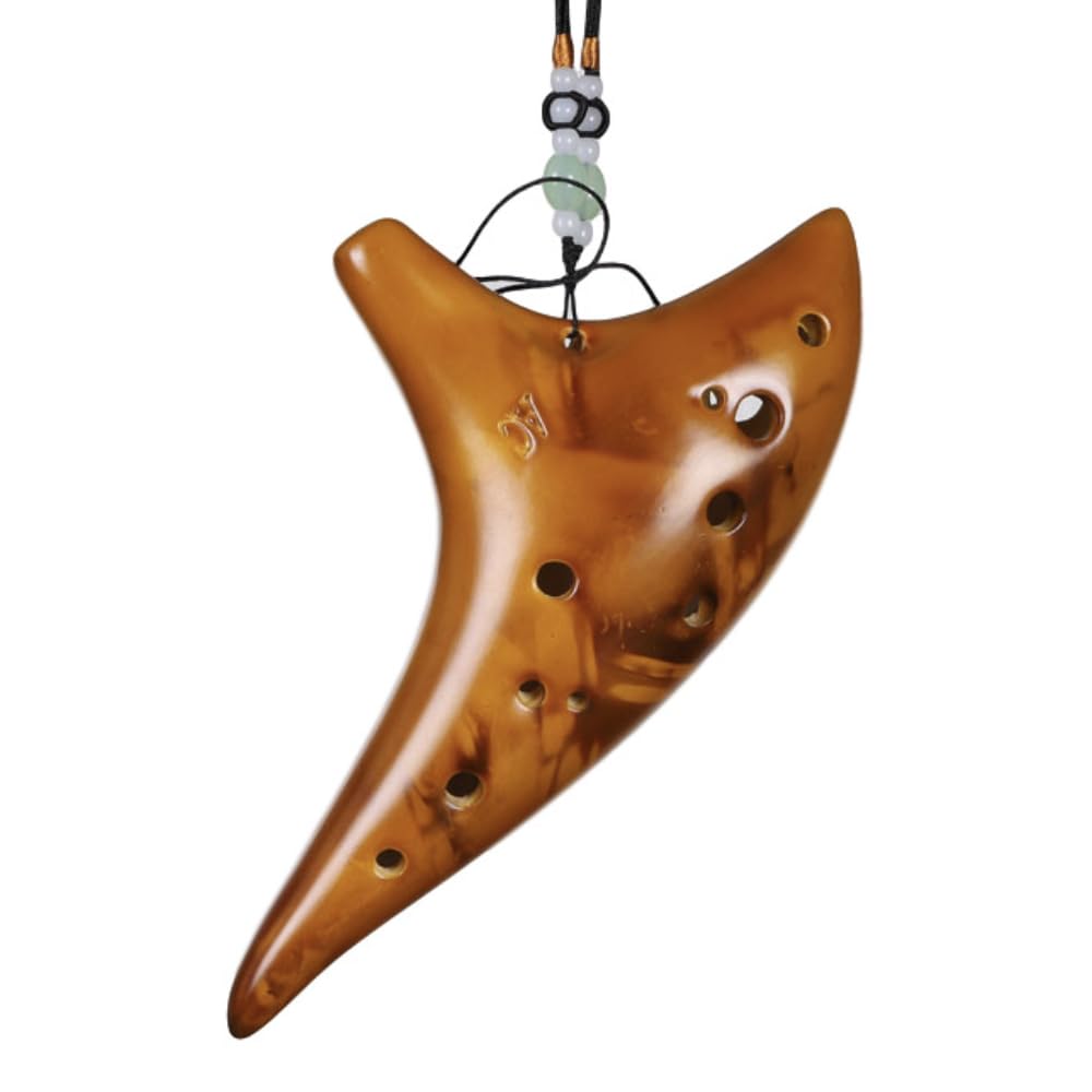 Ocarina - Ocarina de cerámica de 12 agujeros alto C ahumada con pajilla ahumada con libro de canciones para principiantes, idea de regalo (ámbar)