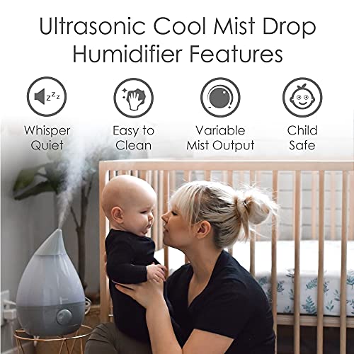 Image of Crane Ultrasonic Cool Mist Humidifier for Bedroom, Baby Nursery, Kids Room, Plants, or Office, Large 1 Gallon Tank, Filter Optional, Grey