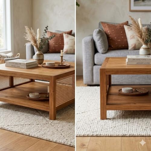Image of Wooden Center Coffee Table with Storage | Solid Wood Centre Table for Living Room, Drawing Room & Office (C-Honey)