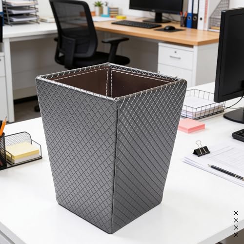 Image of Encasa XO Leather Dustbin for Home | 3 L (15x19 cm)(Small) Waste Bin for Bedroom, Washrooms, Kitchens Office, Hotel | Noise free, Floor Safe Trash Can | Textured Leather Garbage Bin - Grey