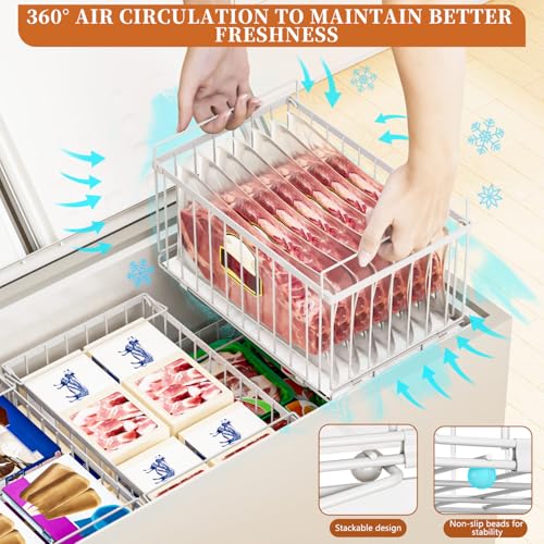 Image of Large Freezer Organizer Bins, Upgrade Quick Expand /Collapse Feature, for 5-9 Cu.Ft Deep Freezer, 4 Pack Stackable Deep Freezer Organizer Bins, Black Wire Foldable Baskets White 6 Pack
