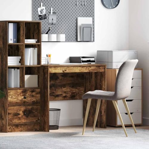 pokgdf Smoked Oak Compact Writing Desk 80 x 50 x 76 cm Engineered Wood Modern Workspace Minimalist Design for Home Office Study