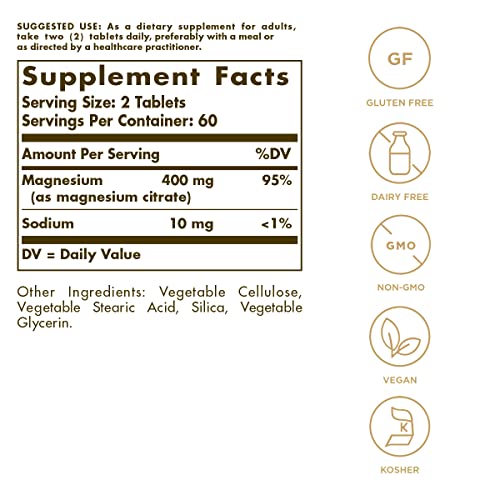 image for Solgar Magnesium Citrate, 120 Tablets - Promotes Healthy Bones - Suppo