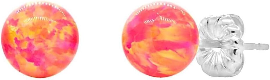 Trustmark 925 Sterling Silver 6mm Deep Sea Coral Created Opal Ball Stud Post Earrings, Cala