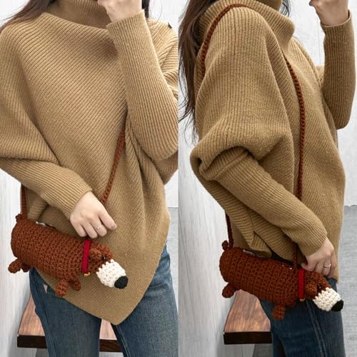 Dog Crochet Purse Dachshund Stuffed Animal Gifts Sling Bag for Women Crossbody Phone Purse Ditty Kawaii Small Bags with Strap3