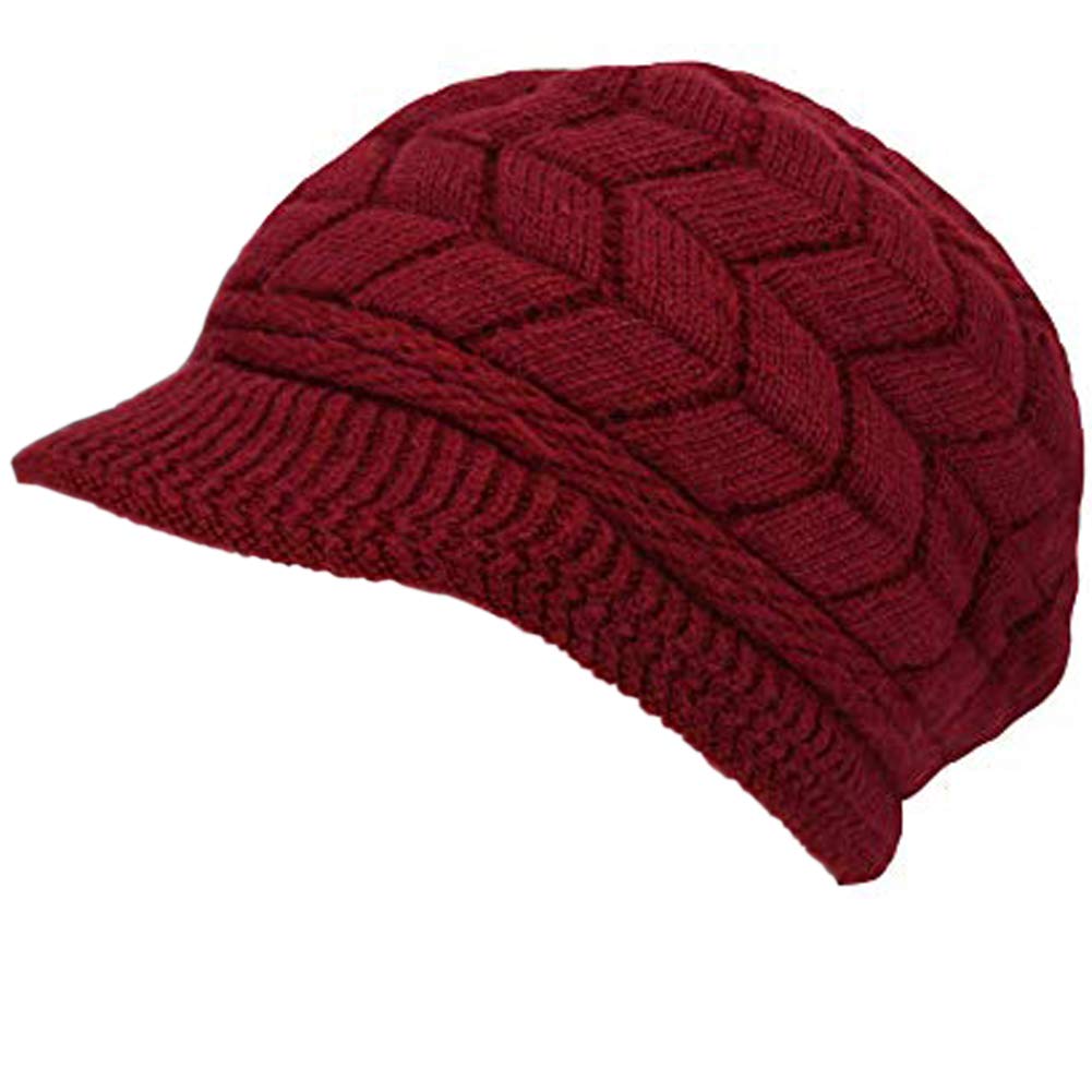Syaya Women's Deep Red Winter Warm Knit Hat Wool Snow Ski Caps Beanies With Visor Dmz01