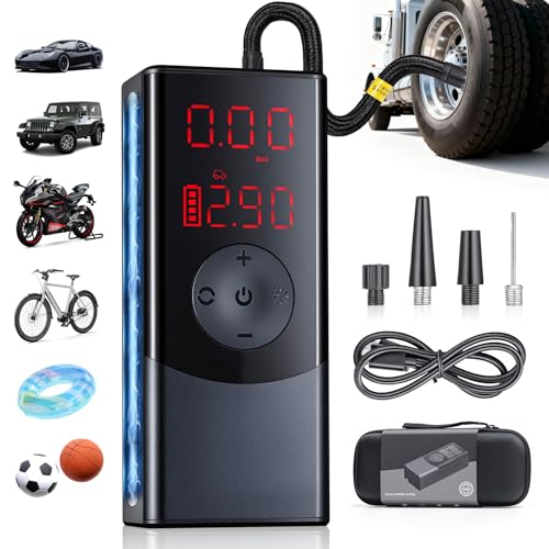 PUFFORO Tire Inflator Portable Air Compressor, Air Pump for Car with LED Light & Digital Pressure Gauge, 150 PSI, Auto Shut-Off, Rechargeable Cordless for Cars, Motorcycle, Bikes, Balls