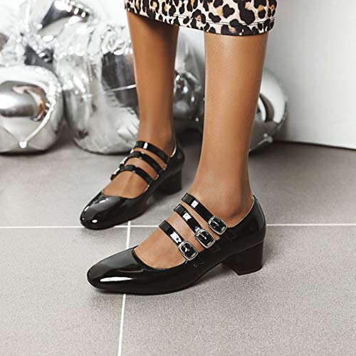 VOKLIN Women's Retro Mary Jane Pump Oxford Shoes Square Toe Buckle Strappy Block Low Heel Classic Dress Pumps3