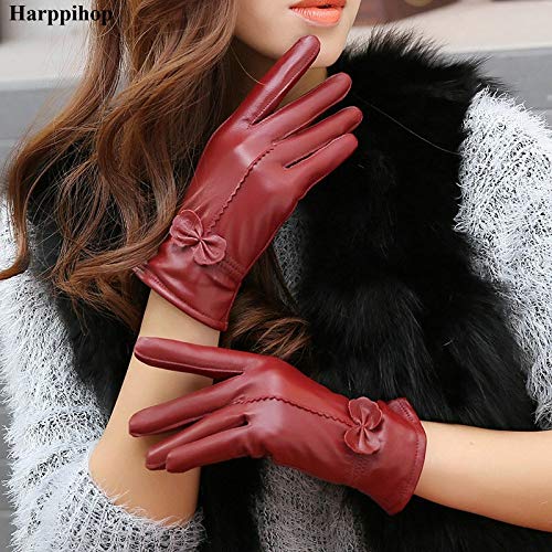 Women's genuine leather gloves red autumn winter fashion female windproof gloves (Color : Dark green, Gloves Size : One Size)