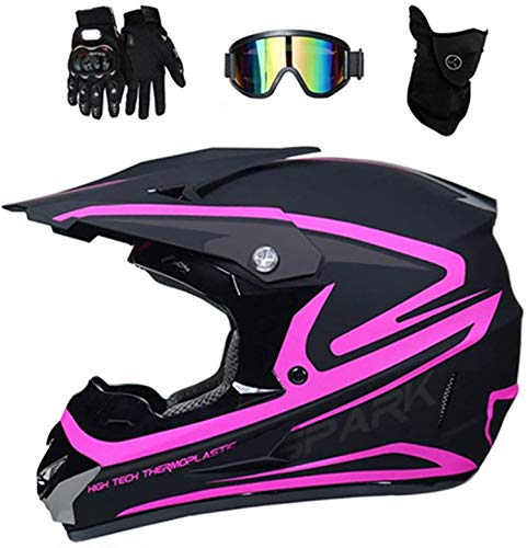 TKUI Casque de Moto pour Enfant Motocross Cross Off-Road D.O.T Homologué Mode Adulte Casque Cross avec Gants/Lunettes/Masque,Casque Moto Cross Homme Casque Intégral DH Enduro Femme (S)