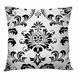 IBILIU Damask Floral Throw Pillow Covers 18X18,Flowers Black and White Cotton Linen Cushion Cases De