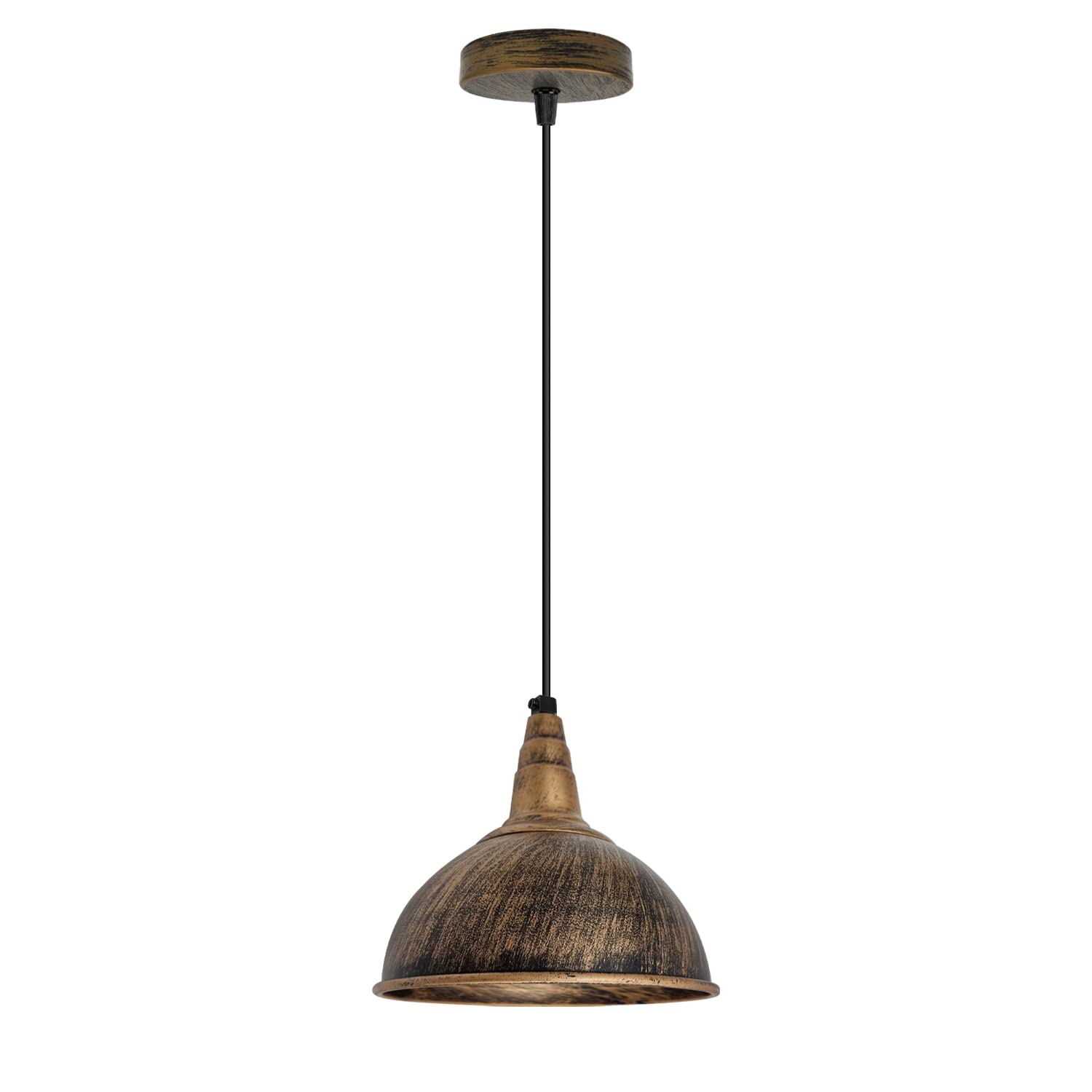 LEDSone 1 Head Vintage Industrial Style E27 Hanging Metal Shade Ceiling Pendant Light Shade Adjustable Cord with Round Ceiling Rose for Restaurant Bar Dinning Room Kitchen Brushed Copper Without Bulb