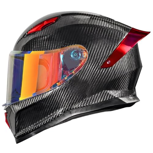 FVCNGP Vintage Motorcycle Carbon Fiber Full Face Helmet, DOT Approved, Retro Jets Bike Moped Scooter...