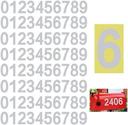 Yuomtf Reflective Mailbox Numbers Sticker for Outside，8 Sets 0-9 Self Adhesive Waterproof Number for Houses，Door，Cars ，Trucks (3inch, Silver)