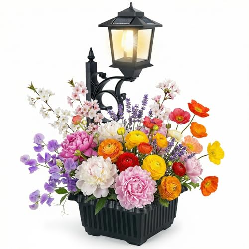 El Mejor Listado de Lamparas de farol . 50 Macetas 2 en 1 para exteriores, luces solares para poste de lámpara – Montaje en pared o no empotrado, lámpara decorativa impermeable para césped, patio, puerta...