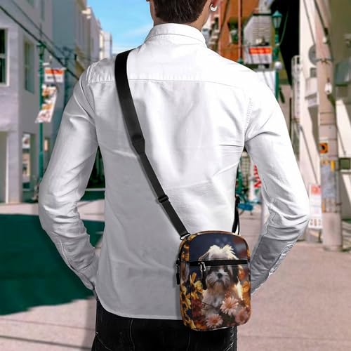 Personalized Small Crossbody Bag Water Resistant Messenger Bags Mini Shih Tzu Dog And Flowers Printing SlingBag For Men Women4
