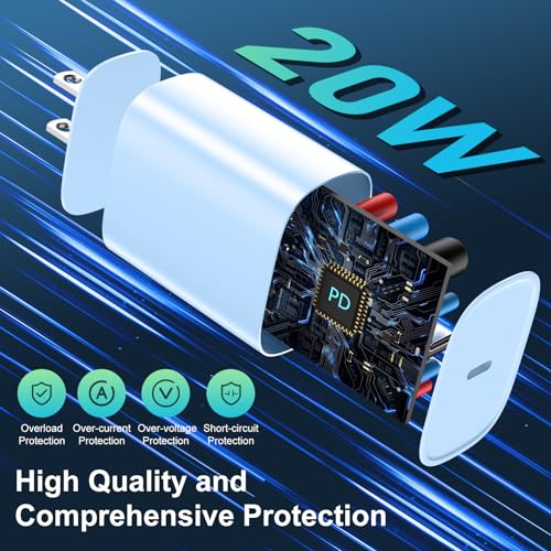 undefined Phone 14 13 12 11 Fast Charger,3FT Long Fast Charging Lightning Cable with 20W USB C Charger Block for Phone 14/14 Pro Max/13/13 Pro Max/12/12 Pro Max/11/11Pro/XS/Max/XR/X,Pad,Blue の商品画像 3
