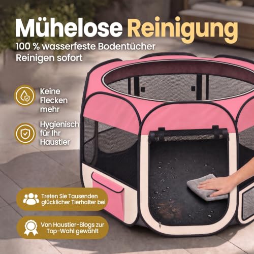 ALL PETS UNITED® Welpenauslauf 120cm Pink, Pop-Up Tierlaufstall Hunde