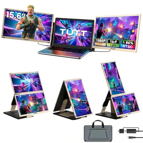 Image of TUTT 15.6 inch FHD Portable Monitor - S6 Triple Screen Extender, USB-C /HDMI, 7 Viewing Modes | All Devices Compatible with Converter Cable (H5 Included)