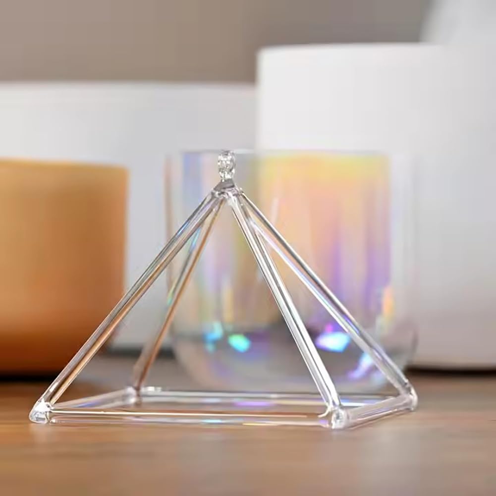 Piramide Sonora di Cristallo con Custodia, Battente in Cristallo e Tracolla, per Meditazione e Bagno sonoro.,6inch