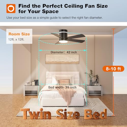 Image of addlon RGB Ceiling Fans with Light, 42'' Low Profile Flush Mount Small Ceiling Fan, Remote Control /APP Control, Reversible, Sleek Modern Fan for Bedroom, Living Room, Kids Room, Indoor /Outdoor, Black