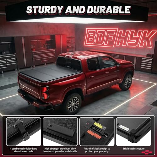 Image of BDFHYK Hard Tri Fold Tonneau Cover Fits Chevy Silverado 1500 2019-2026 5.8 FT Bed, Crew Cab, Waterproof Low Profile Truck Bed Cover with Anti-Theft Lock, Easy Install for Camping and Work Trucks
