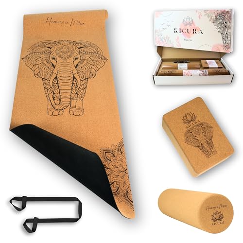 Kicura Yoga-Set – Premium Matte aus Kork & Naturkautschuk mit...
