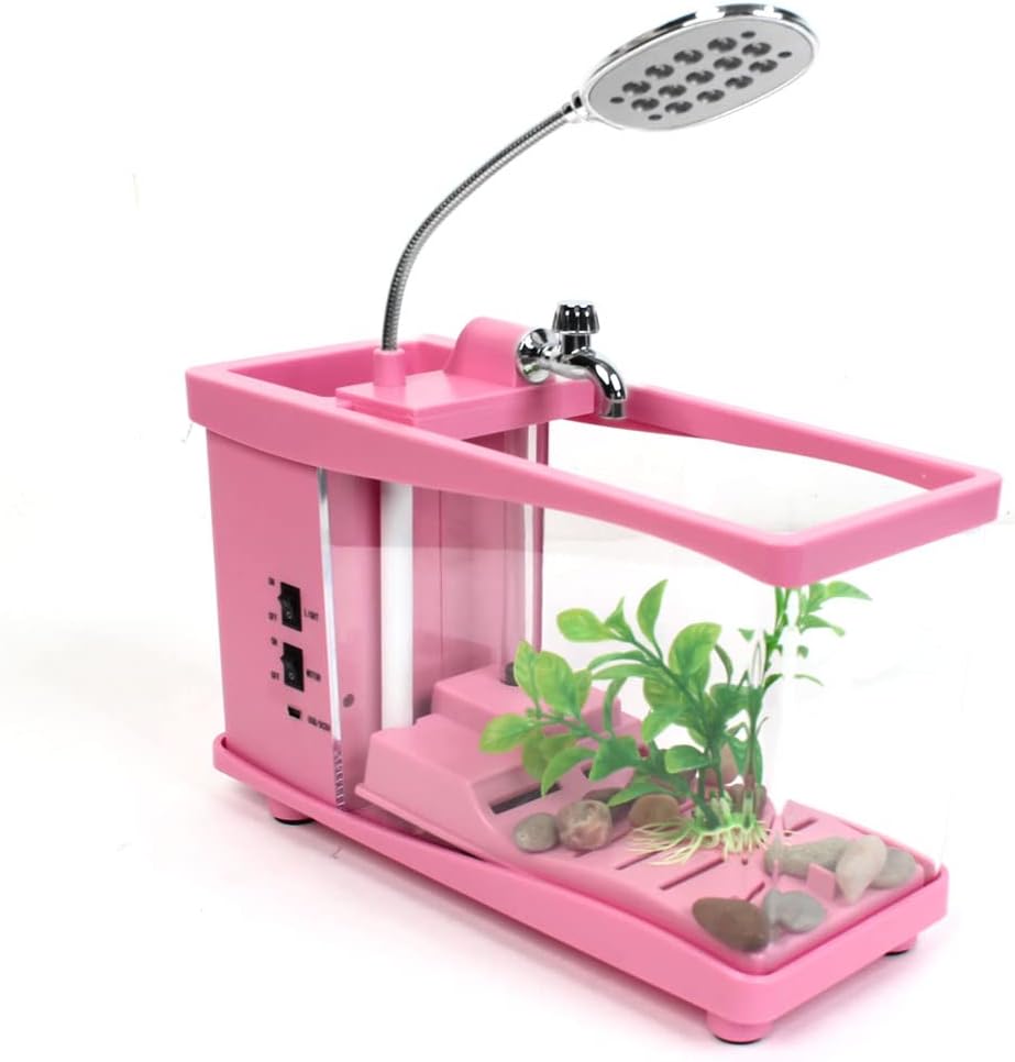 USB Power Desktop Mini Aquarium Fish Tank w Clock Timer LED Light Pink (id: efc f9a 1aa 6d0 b30
