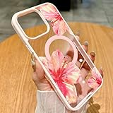 HYUEKOKO Magnetic for iPhone 15 Case [Compatible with MagSafe] Cute Trendy Hibiscus Flower Pattern Design for Summer Hawaiian, Translucent Shockproof Protective Case for Girls Women-Pink