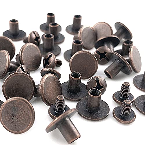 Yoranyo 100 Sets Antique Copper Round Flat Head Chicago Screws For Leather Chicago Rivets Kit Button Studs Leather Rivets Chicago Screw For Leather Crafting Clothing Shoes Belts Bags 25/64 Inch #TOP4