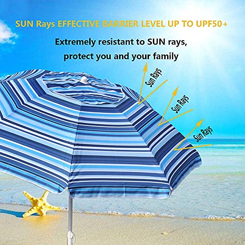 SNAIL Beach Umbrella 6.5FT Outdoor Sunshade Umbrella with Sand Anchor Tilt Aluminum Pole and Air Vent Portable UV 50+ Sun Protection Wind Resistant Umbrella with Carry Bag for Sand, Blue Striped - Thumbnail 4