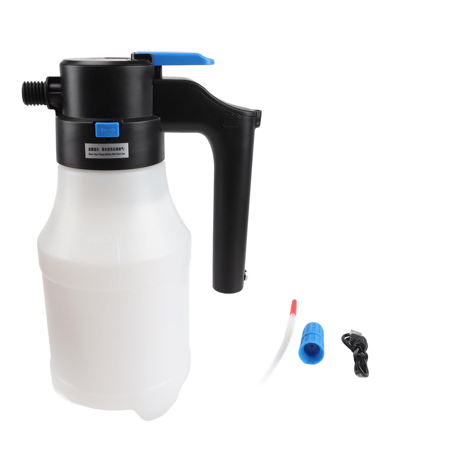 Pulvérisateur électrique en mousse pour voiture, 1,5 l, pressurisé, avec batterie rechargeable de 2 x 1 300 mAh, compatible avec nettoyage pour voitures et plus
