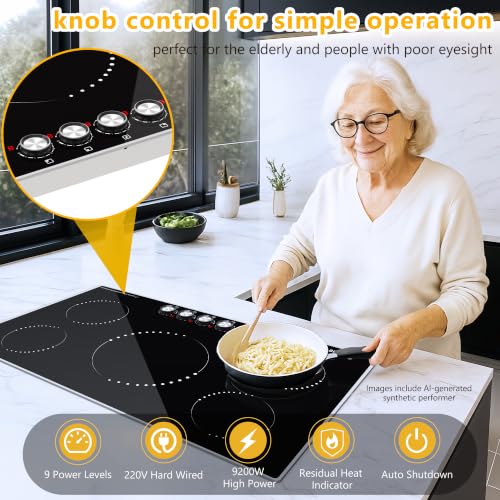 Image of 36 Inch Induction Cooktop, Cusinesync 5 Burner Electric Stove Top 220-240V Hardwired, Built in Induction Stove with Knob Control, 9 Power Levels, 9200W Ceramic Glass Surface for Magnetic Cookware