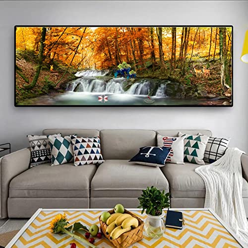 Cuadro de cisnes y cascada estilo chino para pared lienzo salon 45x130cm 3